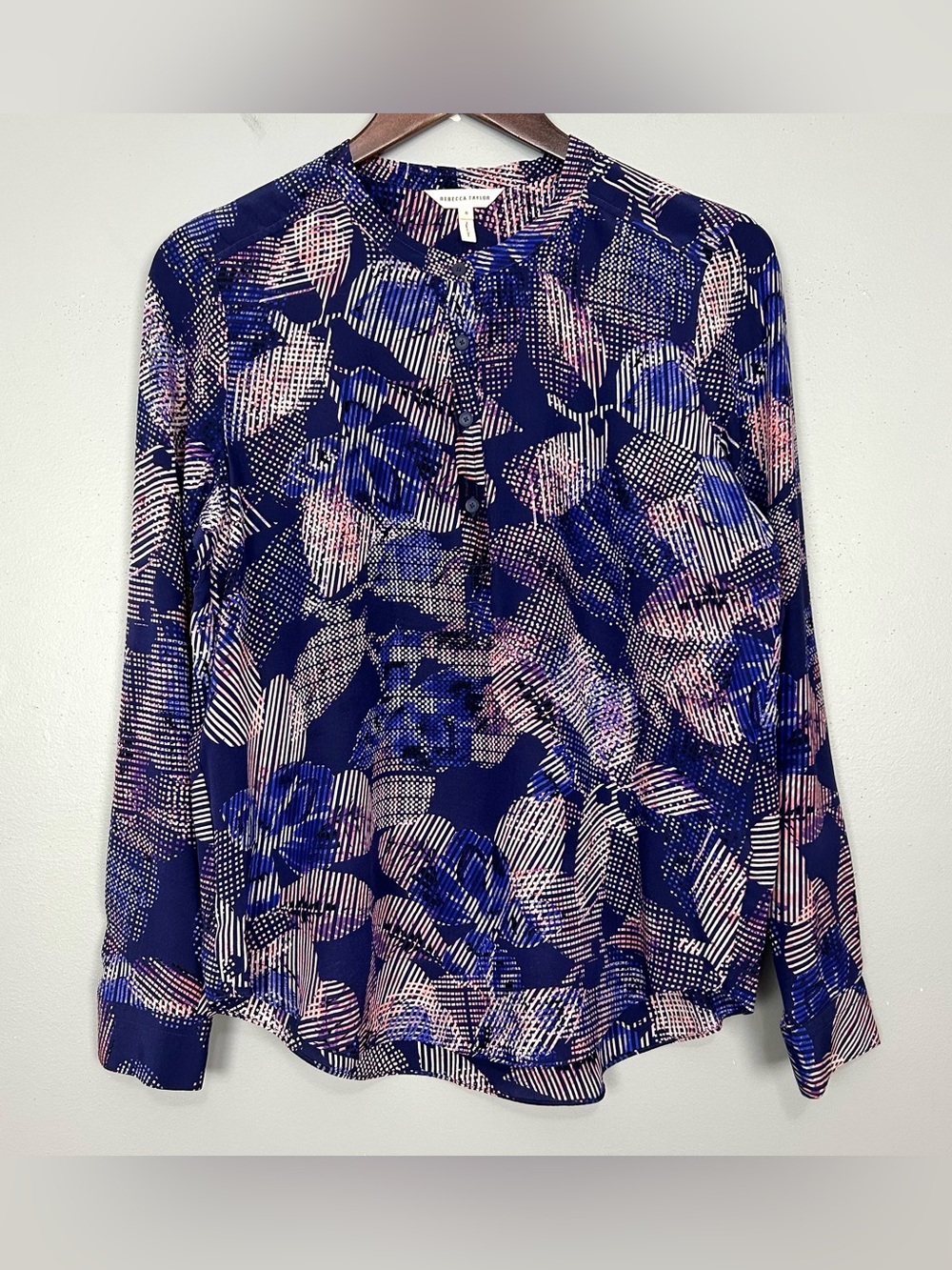 Rebecca Taylor Silk Blouse Women’s Sz 8 Long Sleeves Abstract Floral Lightweight